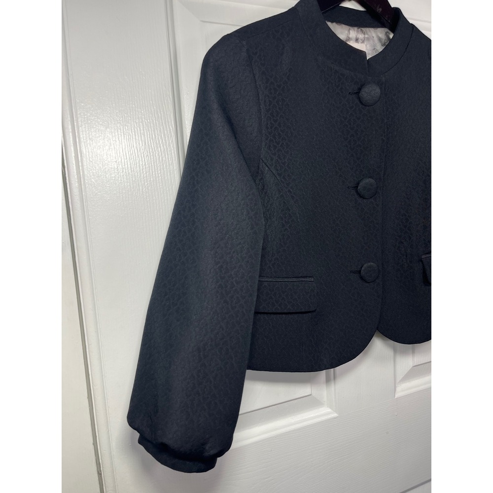 Erin Fetherston Jacket Women Small Black Textured Jacquard Cropped Puff Sleeve - Picture 12 of 12